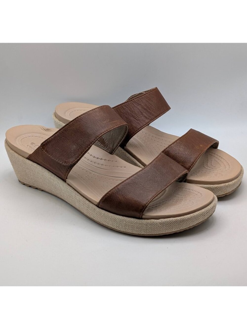 CROCS Women's Brown Double-Strap Wedge Sandals